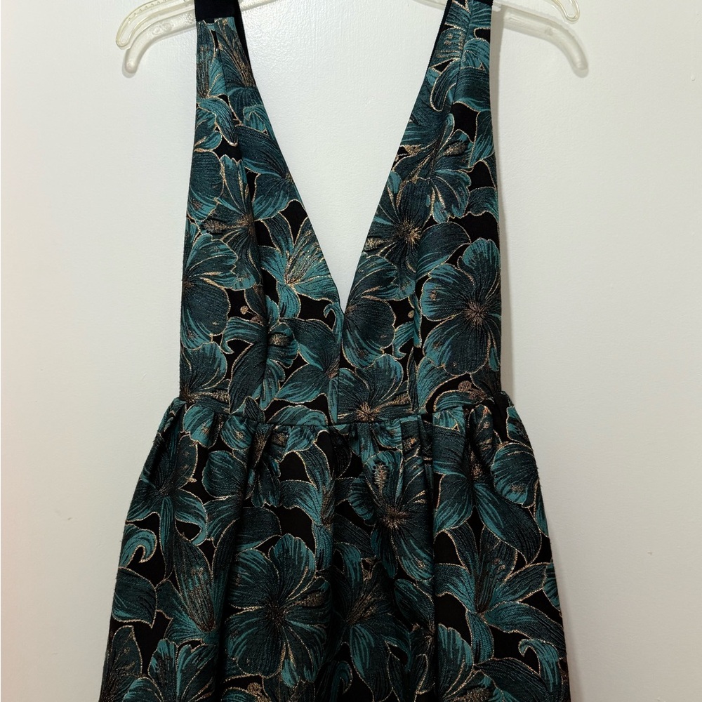 Zac Posen Black and Green Floral Gown